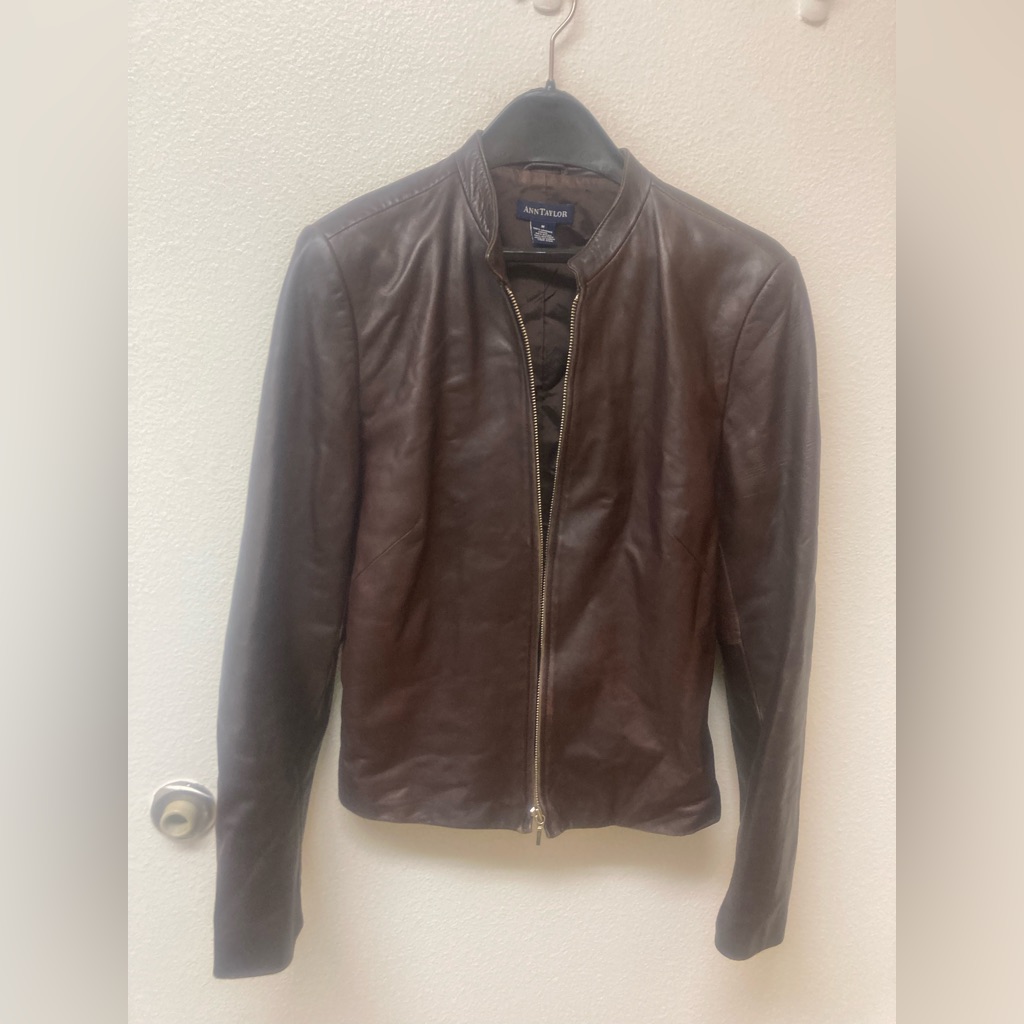 Ann Taylor Vintage Dark Chocolate Brown Percent Leather Jacket Y2k Fitted (M)